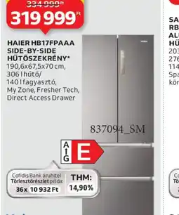 Auchan HAIER HB17FPAAA HŰTŐSZEKRÉNY ajánlat