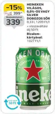 Auchan Heineken Világos, 0,0%-os vagy Silver Dobozos Sör ajánlat