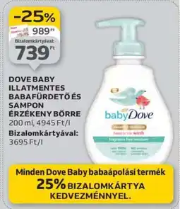 Auchan DOVE BABY ILLATMENTES BABAFÜRDETŐ ÉS SAMPON ÉRZÉKENY BŐRRE ajánlat