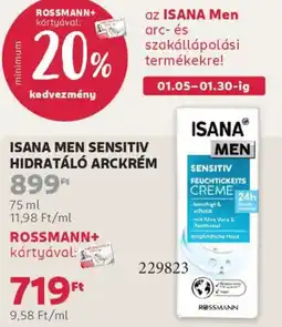 Rossmann Isana Men Sensitiv hidratáló arckrém ajánlat