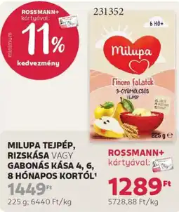 Rossmann Milupa tejpép, rizskása vagy gabonás kása 4, 6, 8 hónapos kortól ajánlat