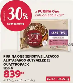 Rossmann Purina One Sensitive lazacos alutasakos kutyaeledel quattropack ajánlat