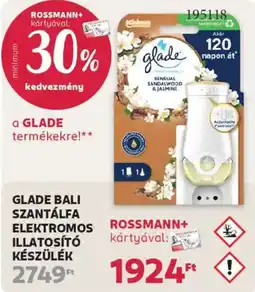 Rossmann Glade Bali Szantálfa elektromos illatosító készülék ajánlat