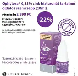 Pingvin Patika Ophylosa 0,15% cink-hialuronát tartalmú oldatos szemcsepp ajánlat