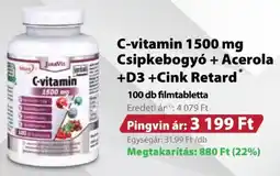 Pingvin Patika JutaVit C-vitamin C-vitamin 1500 mg Csipkebogyó + Acerola + D3 + Cink Retard ajánlat