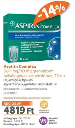 Alma Gyógyszertárak Aspirin Complex granulátum belsőleges szuszpenzióhoz ajánlat