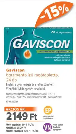 Alma Gyógyszertárak Gaviscon borsmenta izű rágótabletta ajánlat