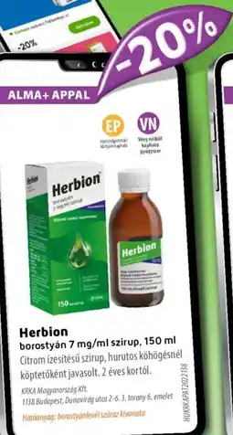 Alma Gyógyszertárak Herbion borostyán 7 mg/ml szirup ajánlat