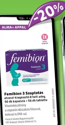 Alma Gyógyszertárak Femibion 3 Szoptatás étrend-kiegészítő 8 heti adag ajánlat