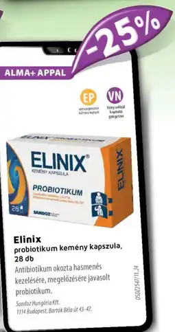 Alma Gyógyszertárak Elinix probiotikum kemény kapszula ajánlat