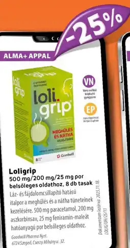 Alma Gyógyszertárak Loligrip por belsőleges oldathoz ajánlat