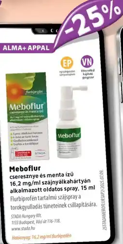 Alma Gyógyszertárak Meboflur cseresznye és menta ízű szájnyálkahártyán alkalmazott oldatos spray ajánlat