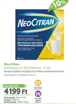 Alma Gyógyszertárak Neo Citran belsőleges por felnőtteknek ajánlat