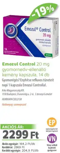 Alma Gyógyszertárak Emozul Control gyomamedv-ellenálló kemény kapszula ajánlat
