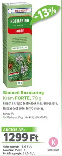 Alma Gyógyszertárak Biomed Rozmaring Krém FORTE ajánlat