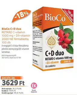 Alma Gyógyszertárak BioCo C+D duo RETARD C-vitamin 1000 mg + D3-vitamin 2000 NE filmtabletta ajánlat