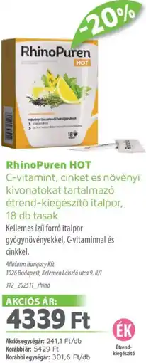 Alma Gyógyszertárak RhinoPuren HOT C-vitamint ajánlat