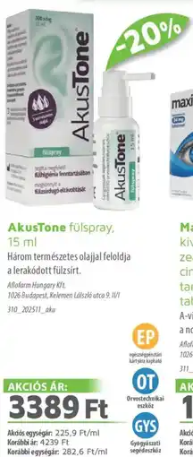 Alma Gyógyszertárak AkusTone fülspray ajánlat
