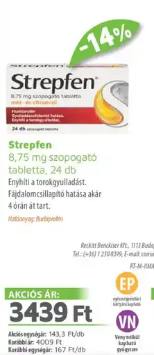 Alma Gyógyszertárak Strepfen szopogató tabletta ajánlat