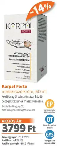 Alma Gyógyszertárak Karpal Forte masszírozó krém ajánlat