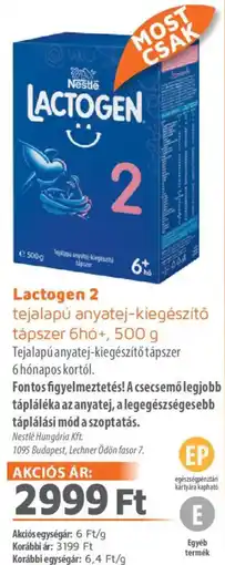 Alma Gyógyszertárak Lactogen 2 tejalapú anyatej-kiegészítő tápszer 6hó+ ajánlat