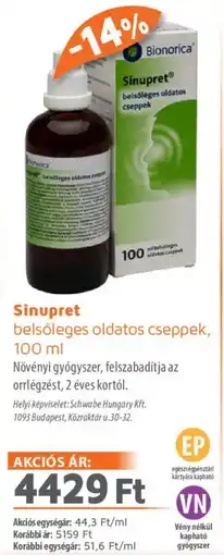 Alma Gyógyszertárak Sinupret belsőleges oldatos cseppek ajánlat