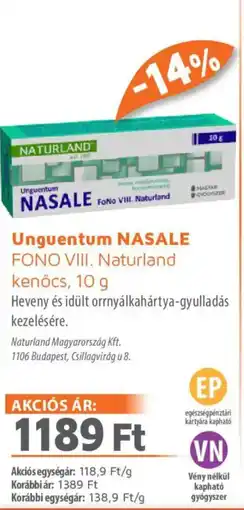 Alma Gyógyszertárak Unguentum NASALE FONO VIII. Naturland kenőcs ajánlat