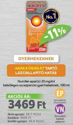 Alma Gyógyszertárak Nurofen eperizü belsőleges szuszpenzió gyermekeknek ajánlat