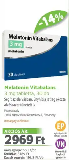 Alma Gyógyszertárak Melatonin Vitabalans tabletta ajánlat