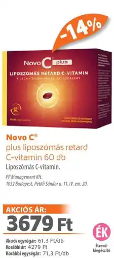 Alma Gyógyszertárak Novo C plus liposzómás retard C-vitamin ajánlat