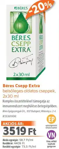 Alma Gyógyszertárak Béres Csepp Extra belsőleges oldatos cseppek ajánlat