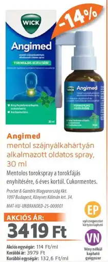 Alma Gyógyszertárak Angimed mentol szájnyálkahártyán alkalmazott oldatos spray ajánlat