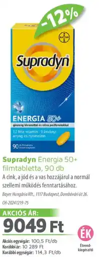 Alma Gyógyszertárak Supradyn Energia 50+ filmtabletta ajánlat