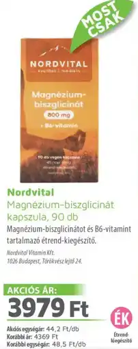 Alma Gyógyszertárak Nordvital Magnézium-biszglicinát kapszula ajánlat