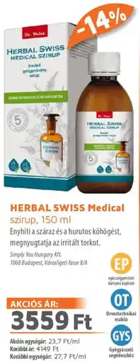 Alma Gyógyszertárak HERBAL SWISS Medical szirup ajánlat