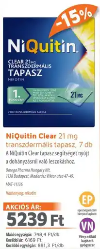 Alma Gyógyszertárak NiQuitin Clear transzdermális tapasz ajánlat