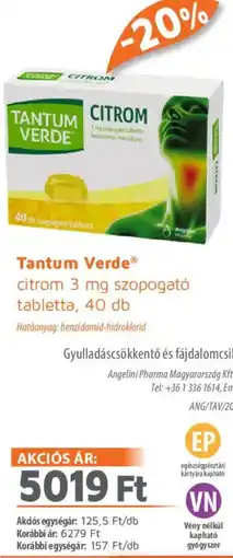 Alma Gyógyszertárak Tantum Verde citrom szopogató tabletta ajánlat