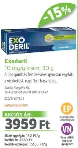 Alma Gyógyszertárak Exoderil krém ajánlat