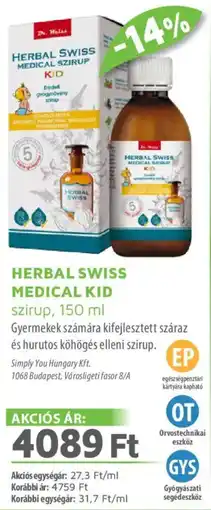 Alma Gyógyszertárak Herbal Swiss Medical Kid szirup ajánlat