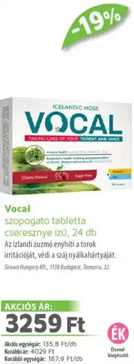 Alma Gyógyszertárak Vocal szopogató tabletta cseresznye ízű ajánlat