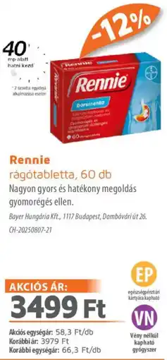 Alma Gyógyszertárak Rennie rágótabletta ajánlat