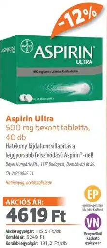 Alma Gyógyszertárak Aspirin Ultra bevont tableta ajánlat