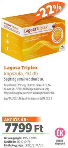 Alma Gyógyszertárak Lagosa Triplex kapszula ajánlat