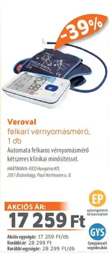 Alma Gyógyszertárak Veroval felkari vérnyomásmérő ajánlat