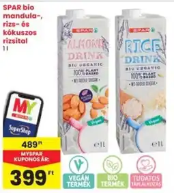 Interspar SPAR bio mandula-, rizs- és kókuszos rizsital ajánlat