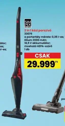 Interspar SIM PEX BASIC 2 in 1 kézi porszívó 33079 ajánlat