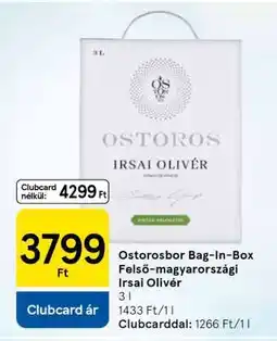 Tesco Ostorosbor Bag-In-Box Felső Magyarországi Irsai Olivér ajánlat