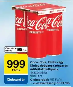 Tesco Coca-Cola, Fanta vagy Kinley dobozos szénsavas üdítőital multipack ajánlat