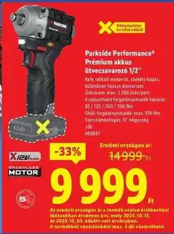 Lidl PARKSIDE PERFORMANCE Prémium akkus ütvecsavarozó 1/2” ajánlat