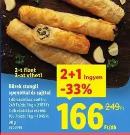 Lidl Börek stangli spenóttal és sajttal ajánlat